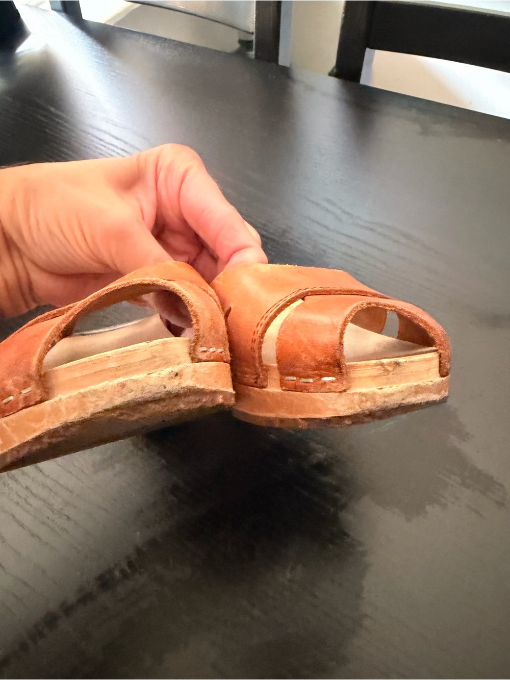 Swedish Hasbeens Debutant Cognac Leather Slingback Platform Clog Sandals size 39 - Picture 9 of 13